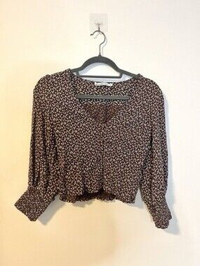 Abercrombie And Fitch Crop Top Doll Pheasant Top.Brown Paisley Rouched.Small